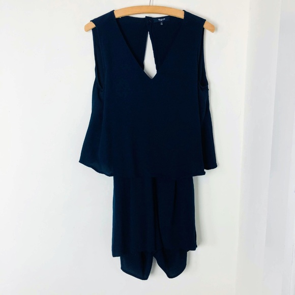 Madewell Overlay Romper Navy Blue Open Back Shorts - Picture 4 of 6